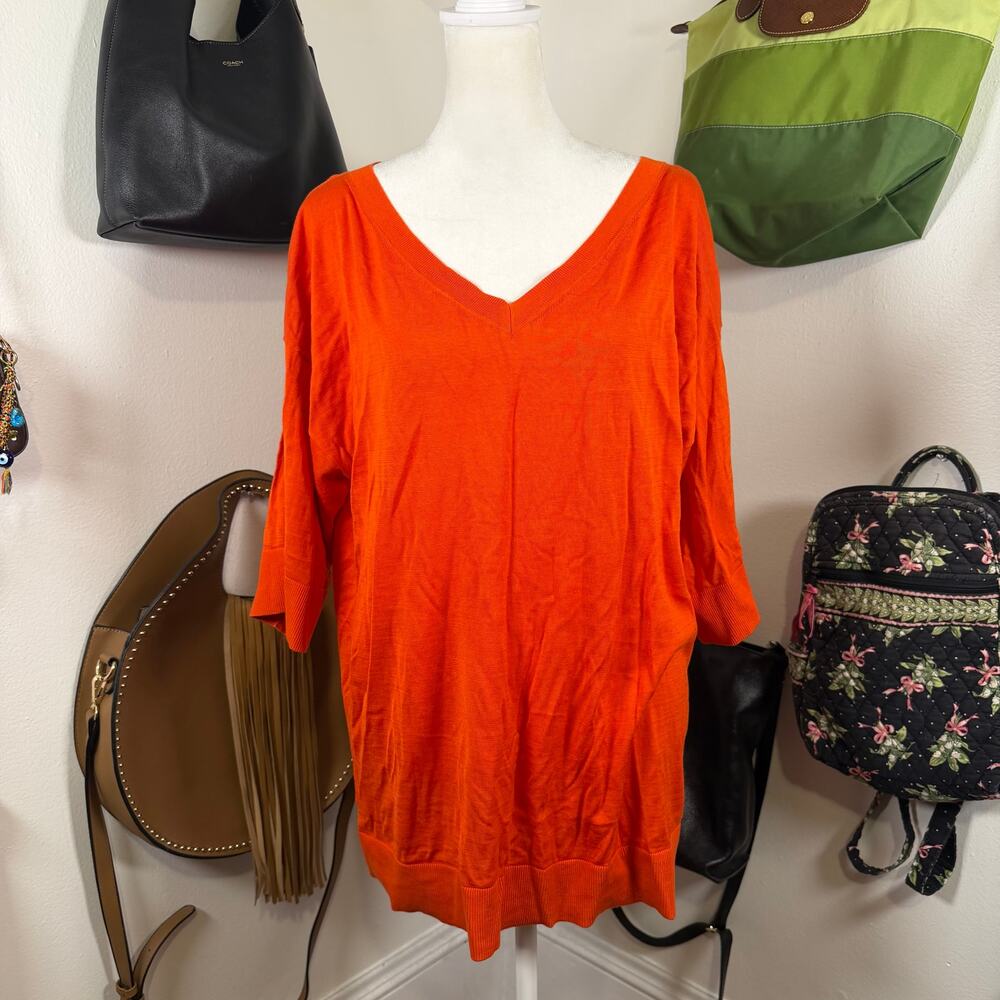 COS Silk Cotton Oversized V Neck Sweater Orange Minimal Minimalist M